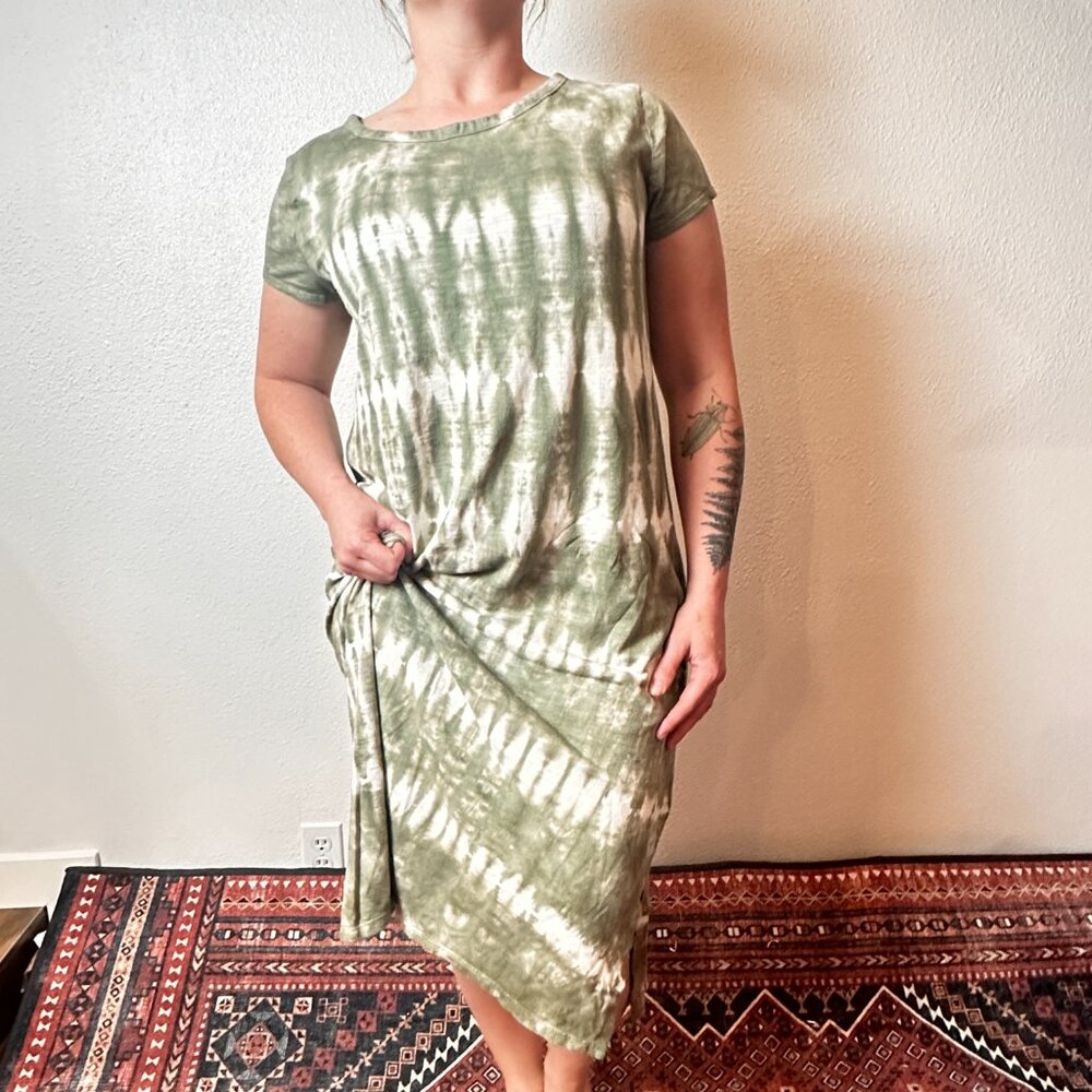 Gap Tie-Dye Maxi Dress Green Long Short Sleeve Size Large